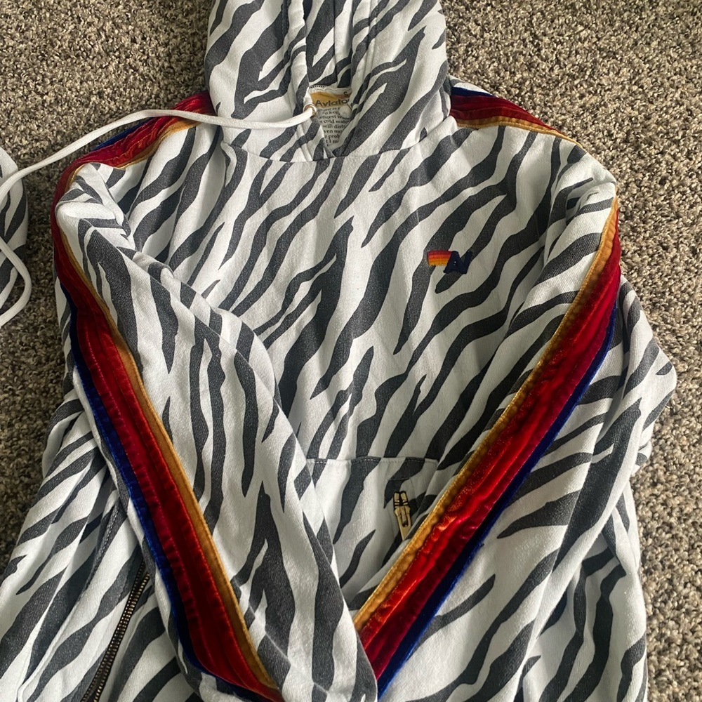 Aviator Nation Zebra Print Hoodie with Multicolor Stripes